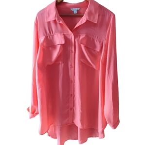 Boutique Vibrant Coral Button-Down Shirt With Roll Tab Sleeves. Sz 1X